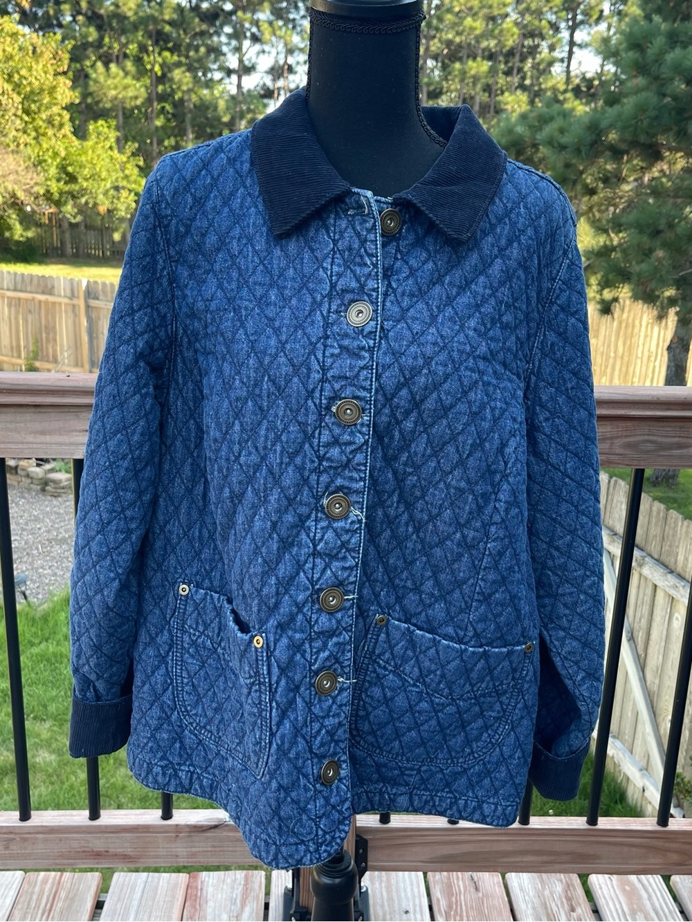 CJ Banks Denim Quilted Barn Chore Jacket Coat Women’s 1X Cottage Coat VTG 90s
